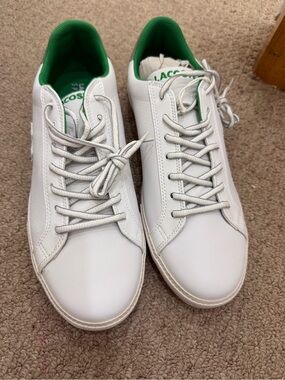 Lacoste White Low-Top Sneakers with Green Interior